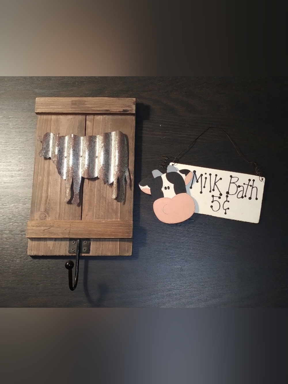 Rustic Cow Wall Hook with Cute Cow Sign - Home Wall Decor
